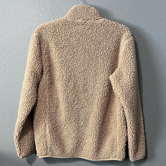 Abercrombie & Fitch Men’s Tan Sherpa Fleece Full Zip Mock Neck Jacket Sz XS EUC - Picture 2 of 5
